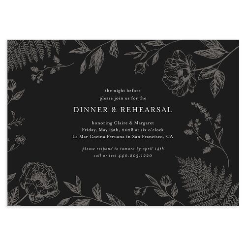 Classic Botanical Border Rehearsal Dinner Invitations Charcoal Signature Blank Standard