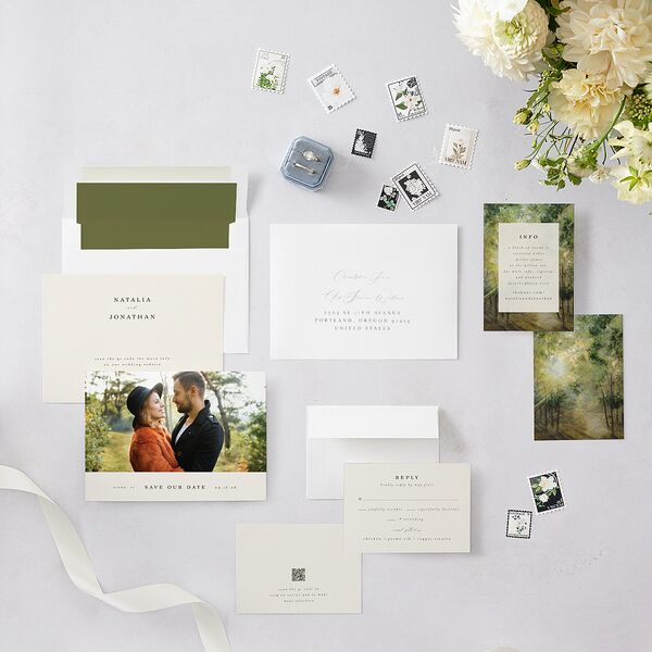 Enchanted Forest Save the Date Cards Dark Camo Signature smooth Blank No Standard