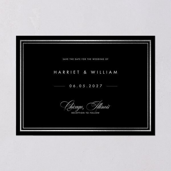 Polished Frame Save The Date Cards Silver Licorice Signature smooth Blank No