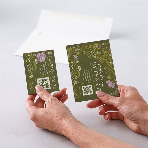 Wildflower Nouveau QR Code RSVP Cards Dark Camo Signature Standard