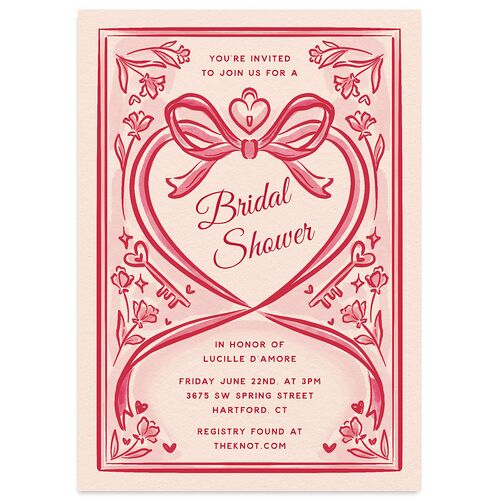 Vintage Heart Locket Bridal Shower Invitations Crimson Signature Blank Standard
