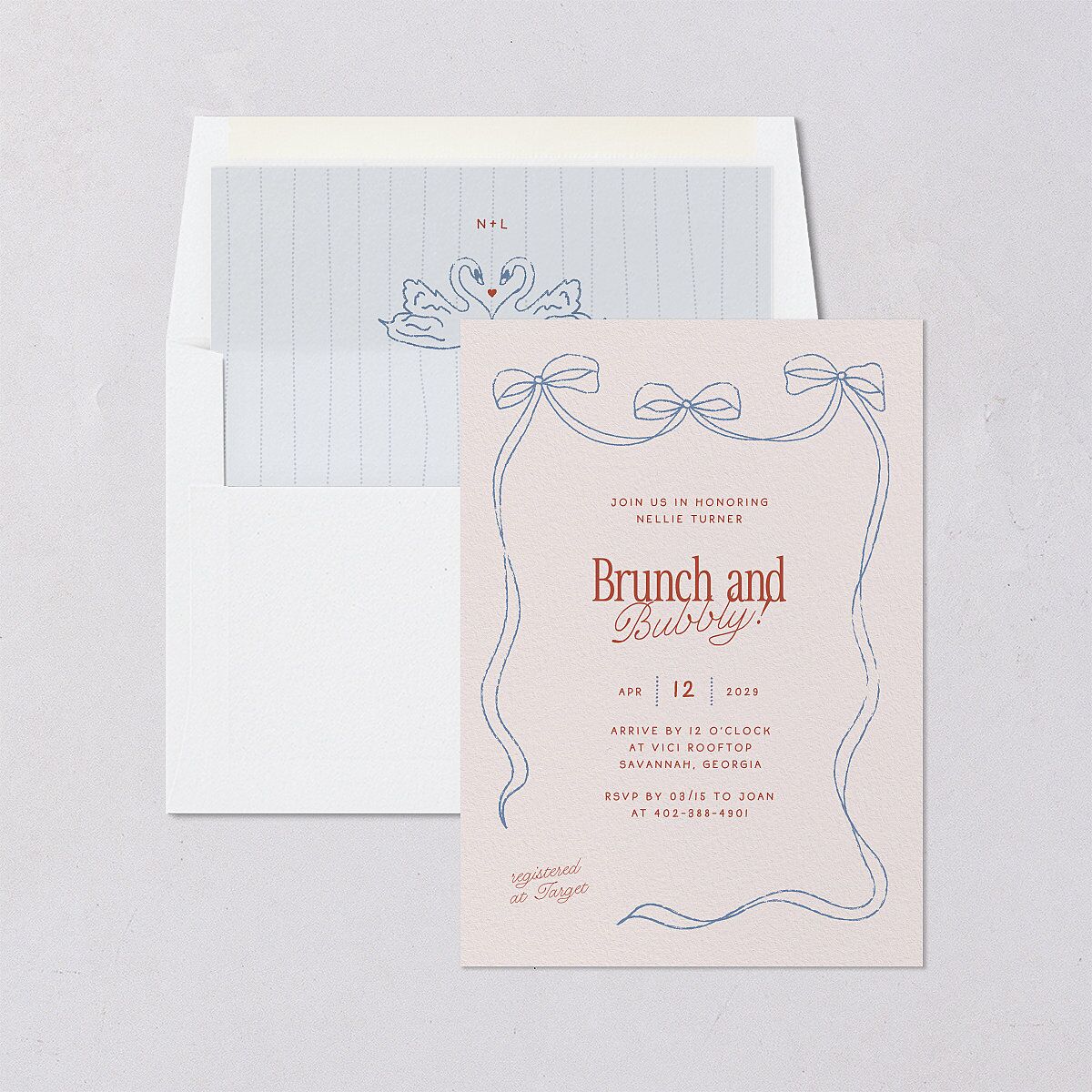 Modern Delicate Bows Bridal Shower Invitations Jewel Red Signature Blank Standard