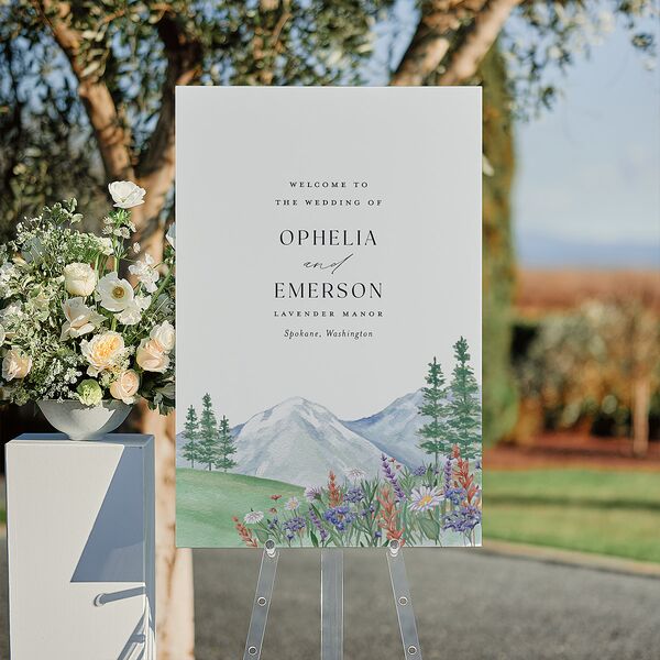 Mountain Wildflowers Standard Welcome Sign Large Dusty Blue Standard Indoor Foam Core L Welcome