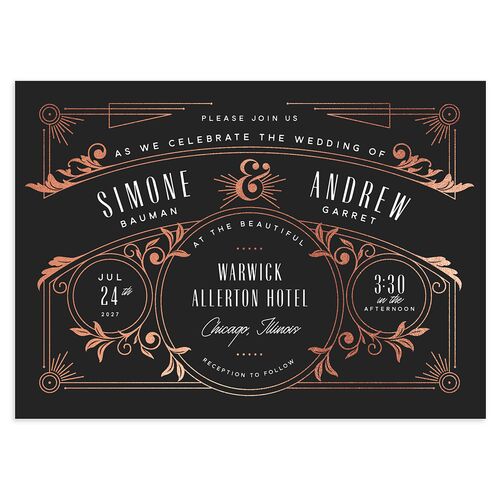 Ornate Elegance Wedding Invitations Rose Gold Charcoal Signature Blank No