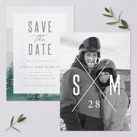 Painted Mountains Save The Date Cards Eucalyptus Signature smooth Blank No Standard
