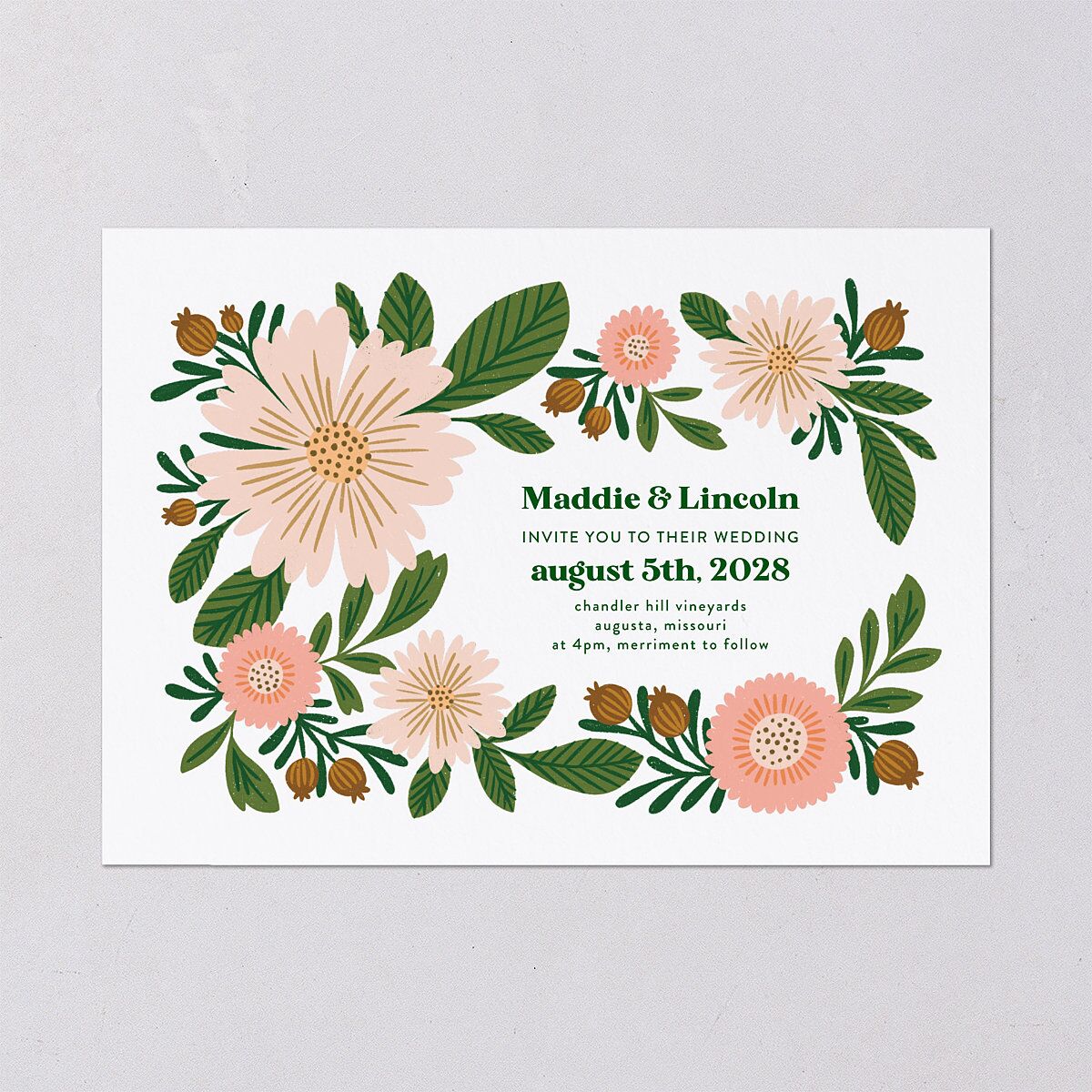 Retro Bloom Wedding Invitations Scottish Green Signature Blank No Standard