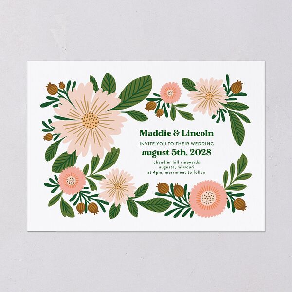 Retro Bloom Wedding Invitations Scottish Green Signature Blank No Standard