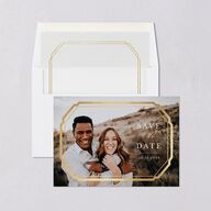 Eucalyptus Frame Foil Save The Date Cards Gold Pure White Signature smooth Blank No Standard