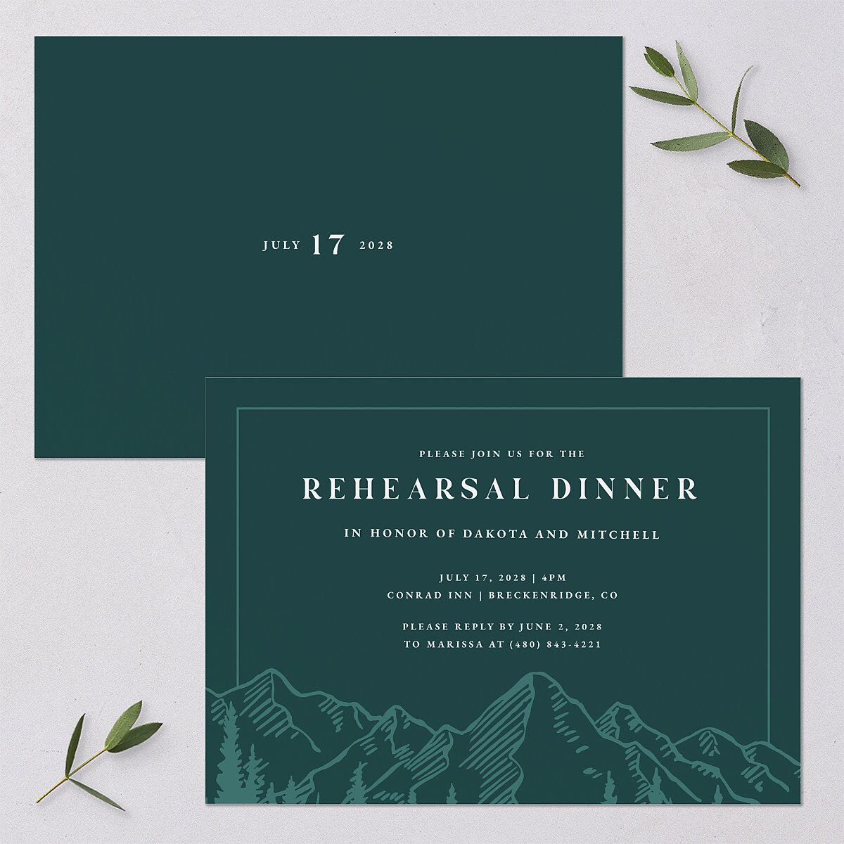 Mountain Escape Rehearsal Dinner Invitations Dark Emerald Signature Blank