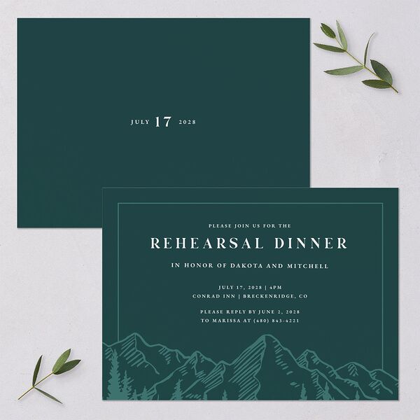Mountain Escape Rehearsal Dinner Invitations Dark Emerald Signature Blank