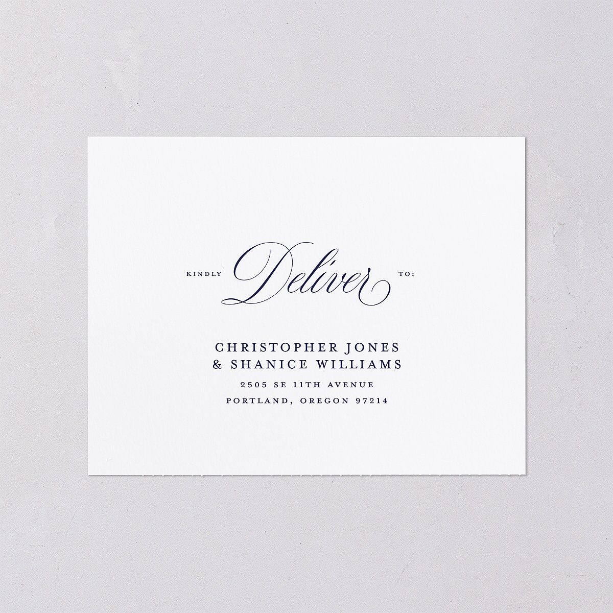 Classic Photo All-in-One Wedding Invitations Navy Signature Light Both Recipient and Return Addresses No
