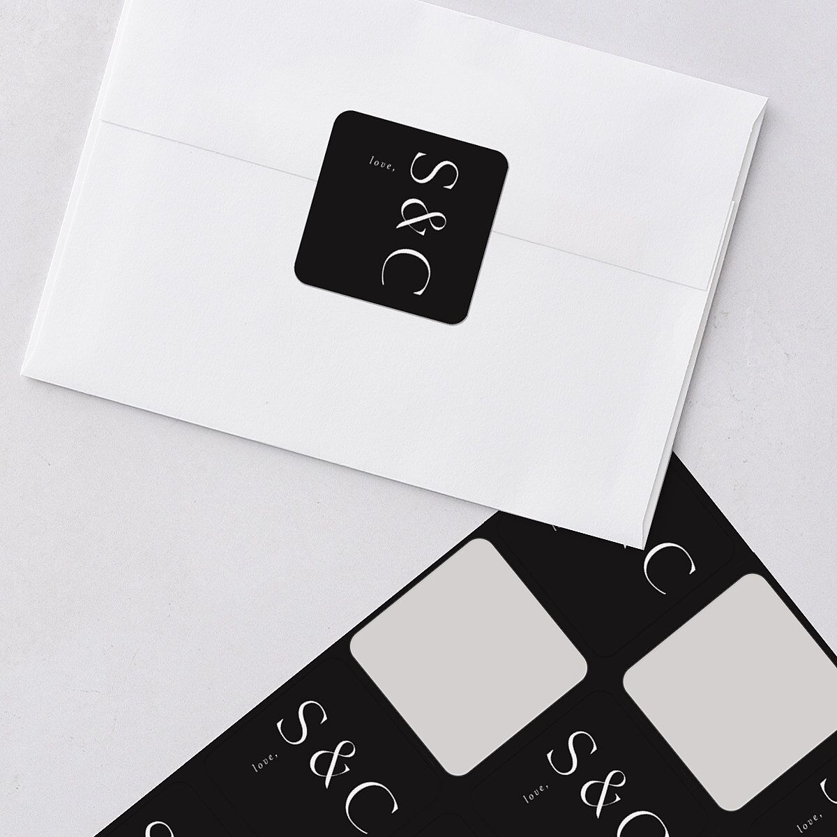 Timeless Elegance Wedding Stickers Midnight Soft Square