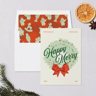 Vintage Holiday Wreath Holiday Cards Hunter Green Signature Blank Standard