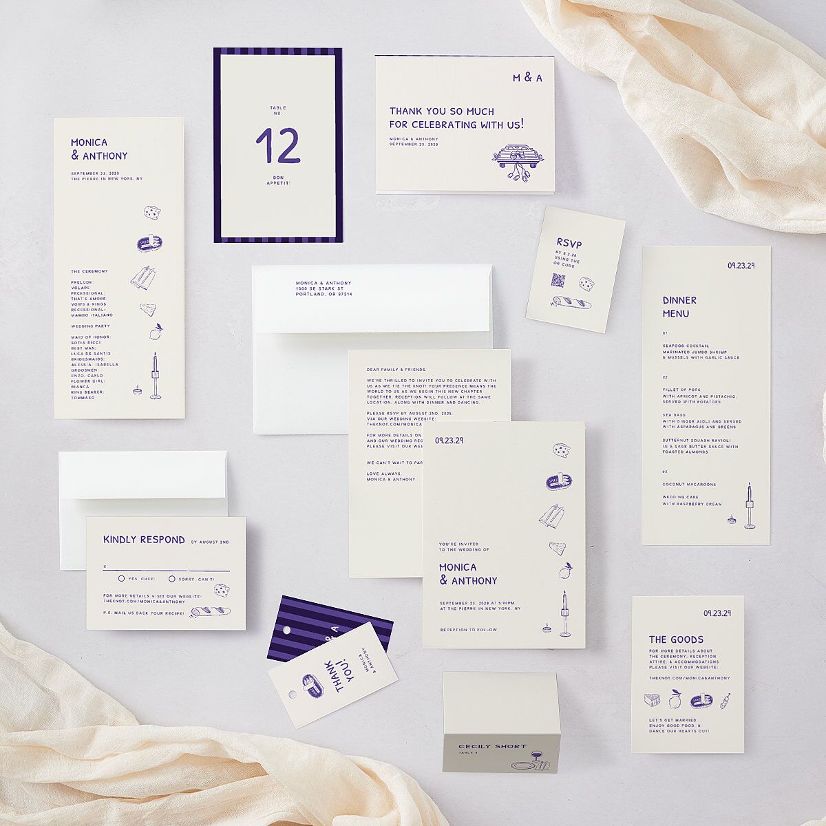 Hand Drawn Recipe QR Code RSVP Cards Sapphire Signature Standard