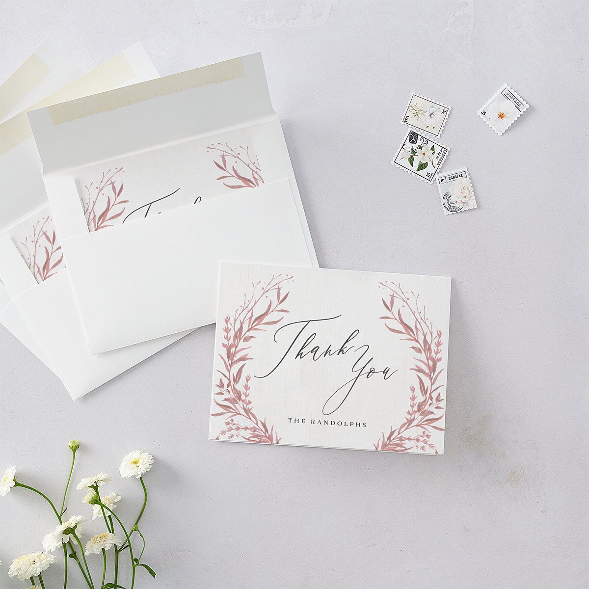 Natural Laurel Thank You Cards Candy Pink