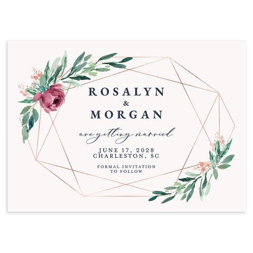 Gilded Botanical Save The Date Cards Moody Blue Signature smooth Blank No Standard
