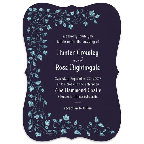 Vintage Fantasy Vines Wedding Invitations Royal Blue Signature Blank No Bracket