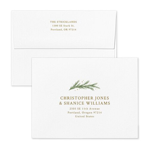 Rustic Garland Newlyweds First Christmas Thank You Card Envelopes White Linen Both Recipient and Return Addresses Signature Standard