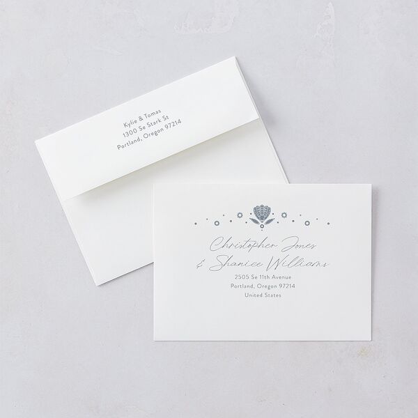 Santa Fe Save The Date Card Envelopes White Dusty Blue Both Recipient and Return Addresses Signature Standard