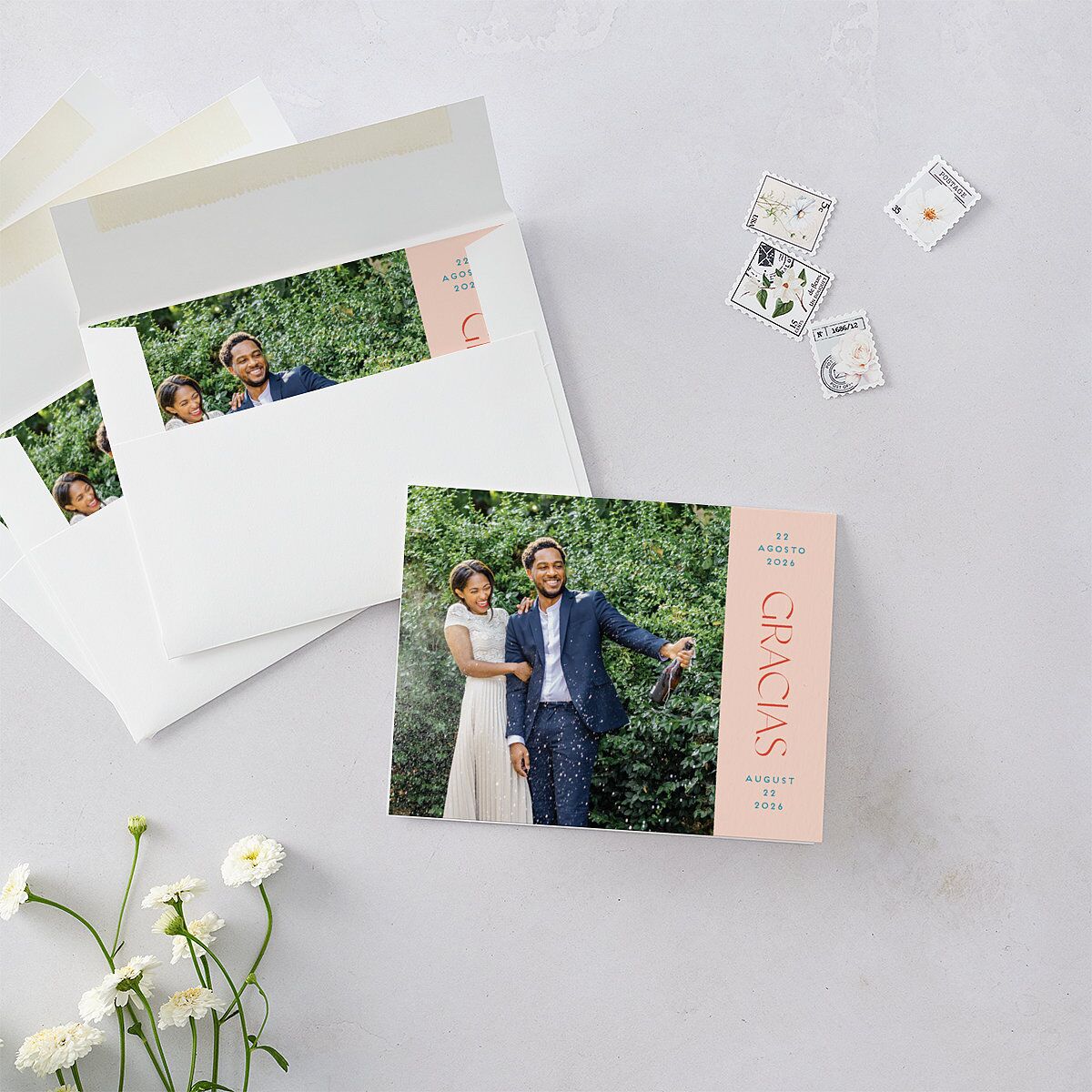 Color del Amor Thank You Cards Salmon