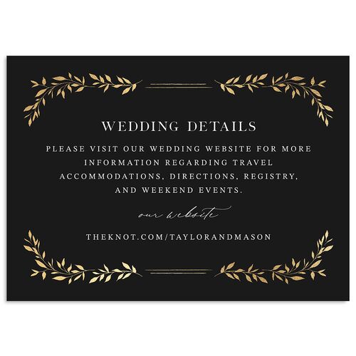 Monogram Garland Foil Wedding Event Detail Cards Midnight Gold Signature Standard