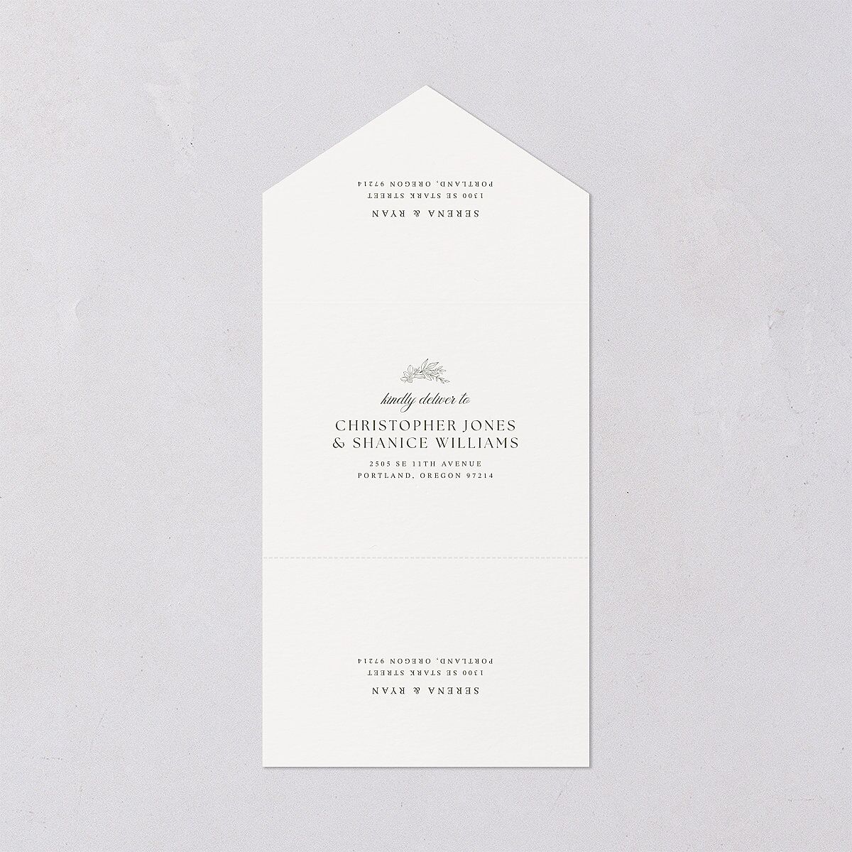 Elegant Garland Crest All-in-One Wedding Invitations Dark Camo Signature Light Both Recipient and Return Addresses No