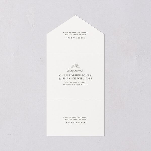 Elegant Garland Crest All-in-One Wedding Invitations Dark Camo Signature Light Both Recipient and Return Addresses No