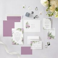 Floral Fern Frame Wedding Invitations Purple Petal Signature Blank No Standard
