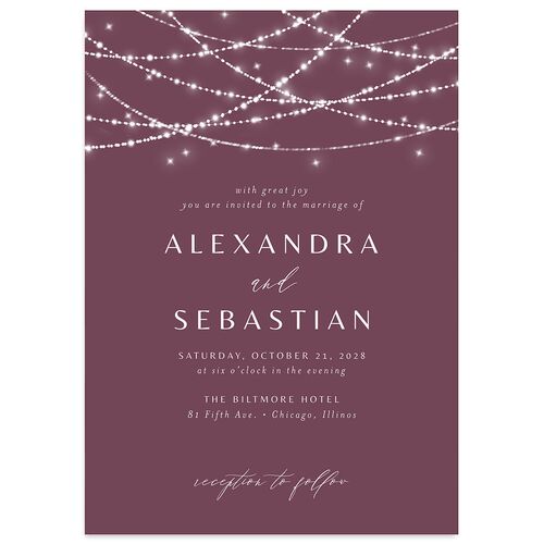 Elegant Lights Wedding Invitations Eggplant Signature Blank No Standard