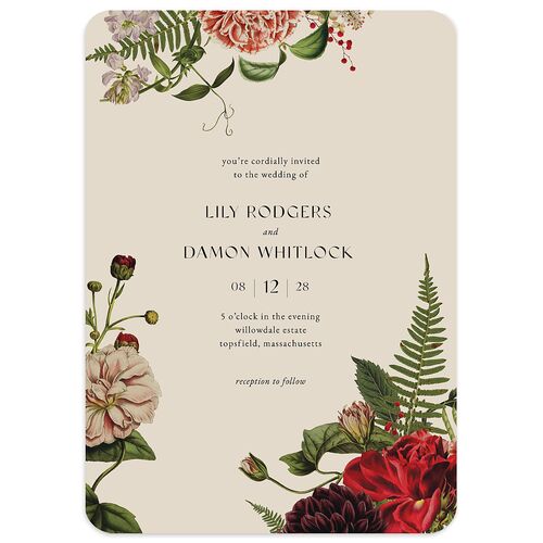Gothic Floral Wedding Invitations Bisque Signature Blank No Rounded