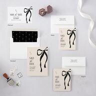 Whimsical Hand Drawn Bow Save the Date Petite Cards Linen Signature smooth Blank No Standard