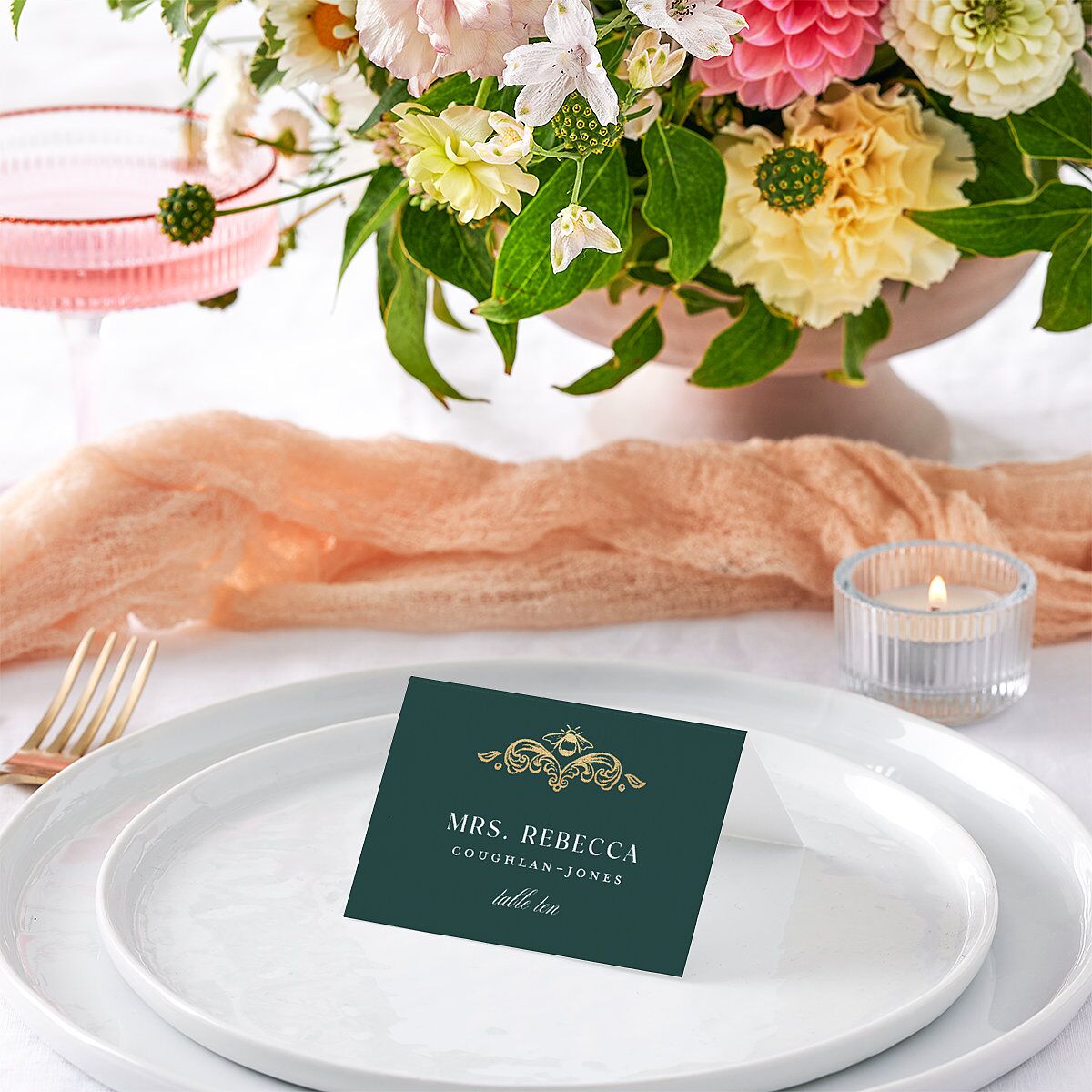 Glamorous Crown Monogram Crest Place Cards by Bridgerton — view 2
