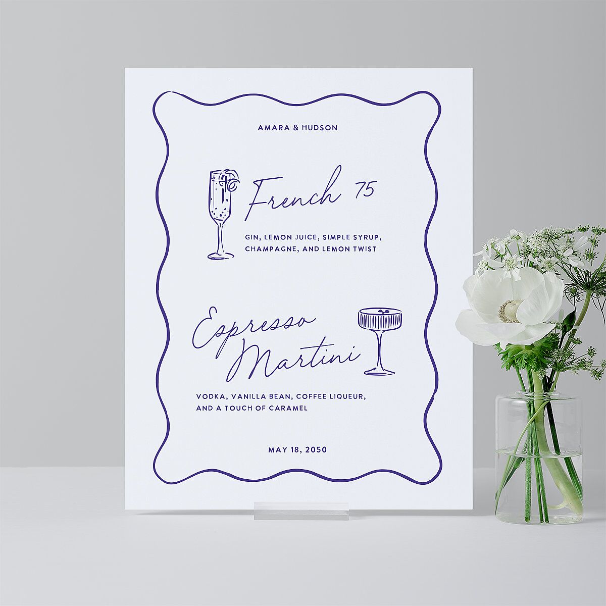 Hand Drawn Wavy Border Standard Bar Tabletop Sign Small Sapphire Standard Indoor Foam Core S Tabletop Bar