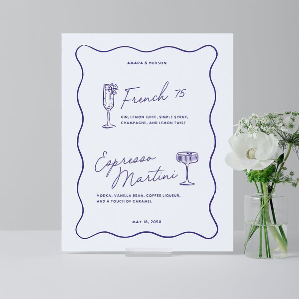 Hand Drawn Wavy Border Standard Bar Tabletop Sign Small Sapphire Standard Indoor Foam Core S Tabletop Bar