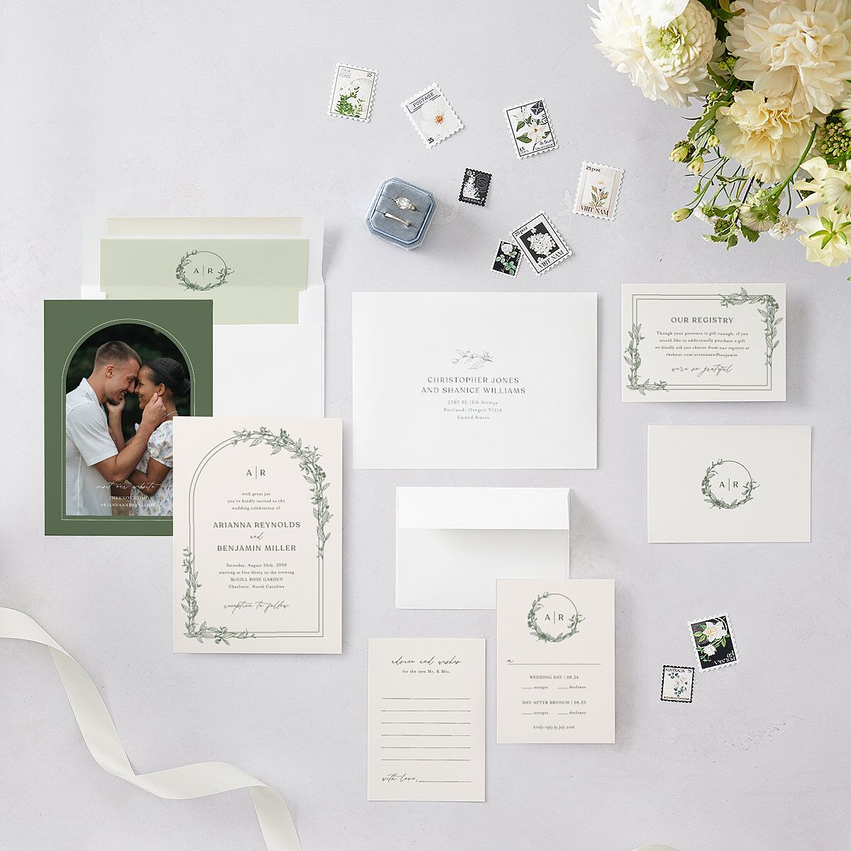Botanical Arch Wedding Invitations Hunter Green Signature Blank No Standard
