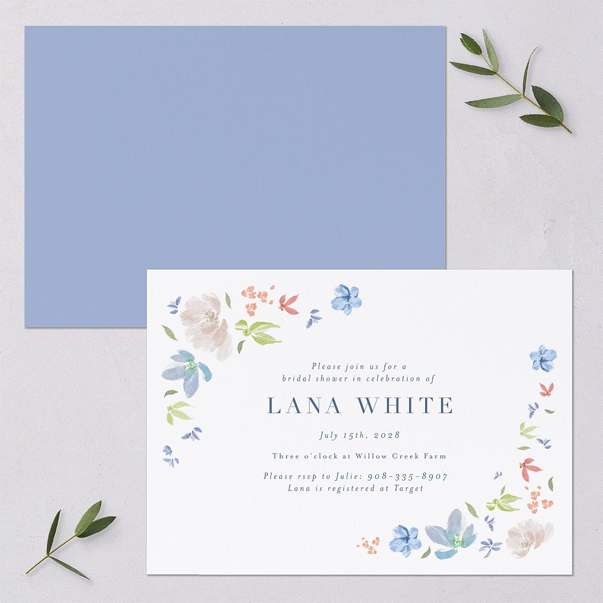 Floral Appliqué Bridal Shower Invitations Slate Signature Blank Standard