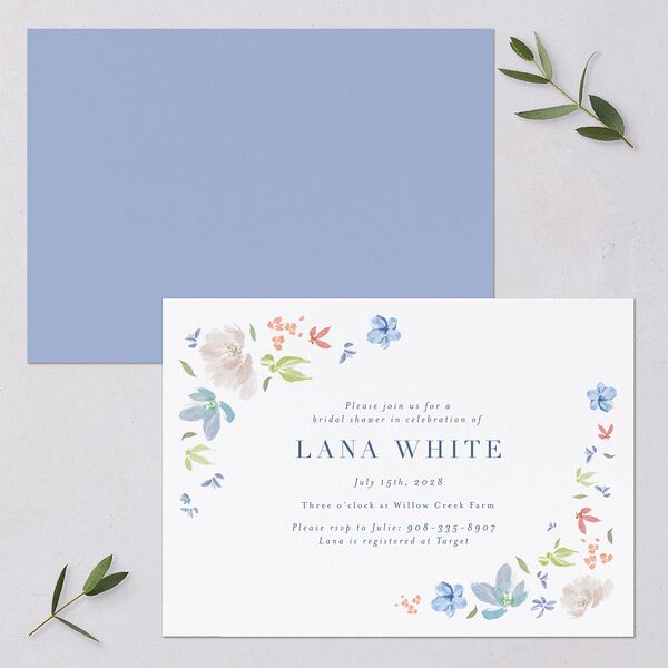 Floral Appliqué Bridal Shower Invitations Slate Signature Blank Standard