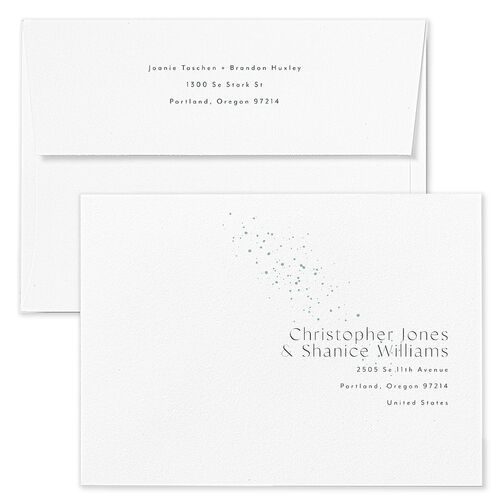 Shimmer Dust Wedding Invitation Envelopes White Dark Emerald Both Recipient and Return Addresses Standard Signature