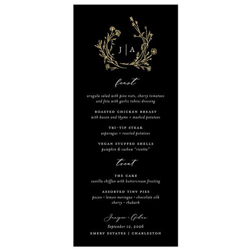 Gilded Monogram Menus Gold Licorice Signature