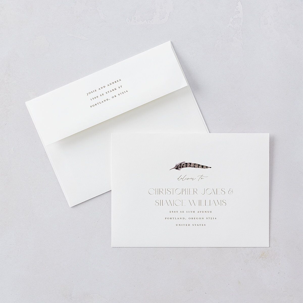 Eclectic Adornment Save The Date Card Envelopes White Peony Both Recipient and Return Addresses Signature Standard