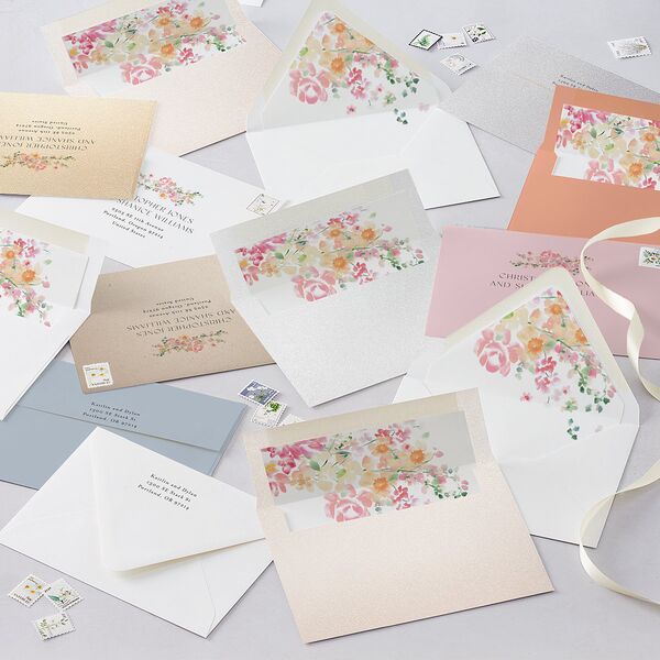 Pastel Flower Arch Engagement Party Invitations Pink Cotton Signature Blank Standard