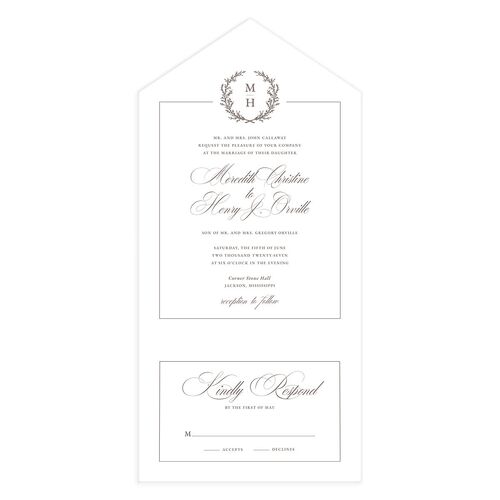 Monogram Branches Botanical All-in-One Wedding Invitations Steel Gray Signature Light Both Recipient and Return Addresses No