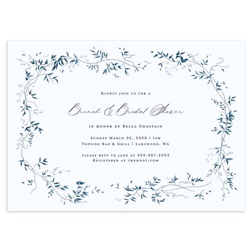 Dainty Fairytale Greenery Bridal Shower Invitations Dark Navy Signature Blank Standard