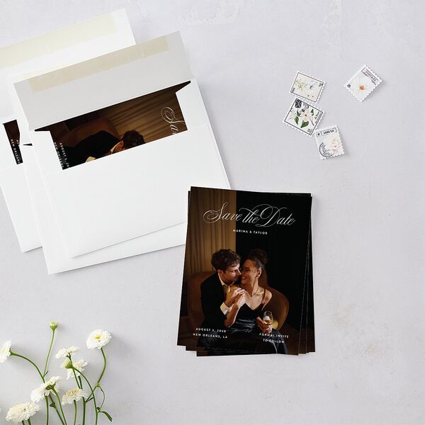 Vintage Classic Photo Save the Date Petite Cards Midnight Signature smooth Blank No Standard
