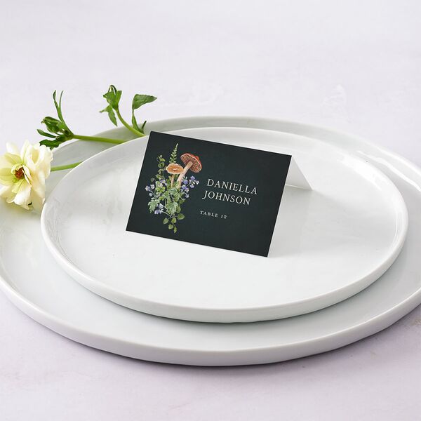 Mushroom Garden Fairytale Place Cards Dark Green Signature