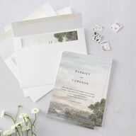 Vintage Landscape Wedding Invitations Dark Green Signature Blank No Standard