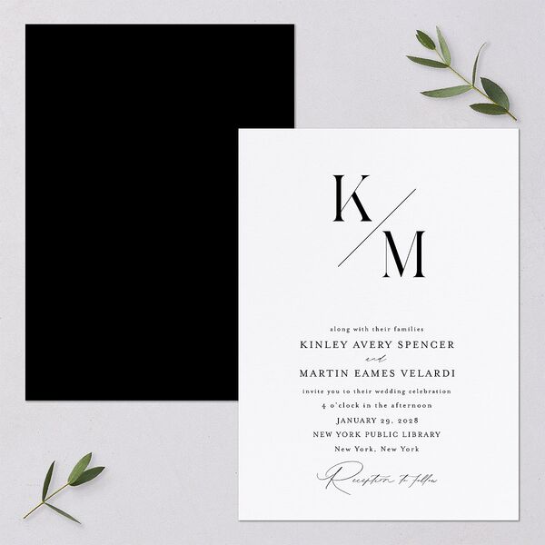 Monogram Slant Wedding Invitations Licorice Signature Blank No Standard