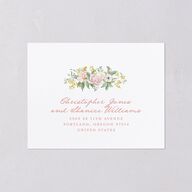 Maximalist Floral Crest All-in-One Wedding Invitations Pink Cotton Signature Light Both Recipient and Return Addresses No