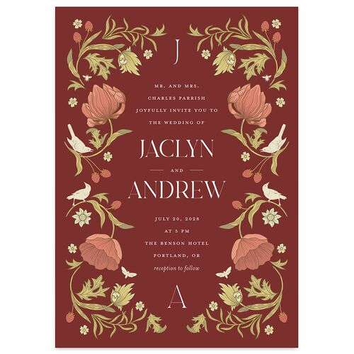 Crafted Garden Wedding Invitations Rust Signature Blank No Standard