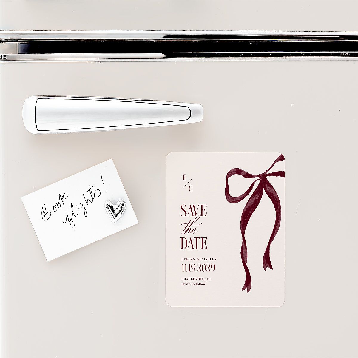 Whimsical Hand Drawn Bow Save The Date Magnets Burgundy Magnet Paper